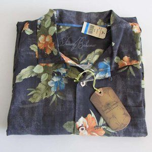 NWT TOMMY BAHAMA Palm Sketch SS floral pattern silk shirt XL